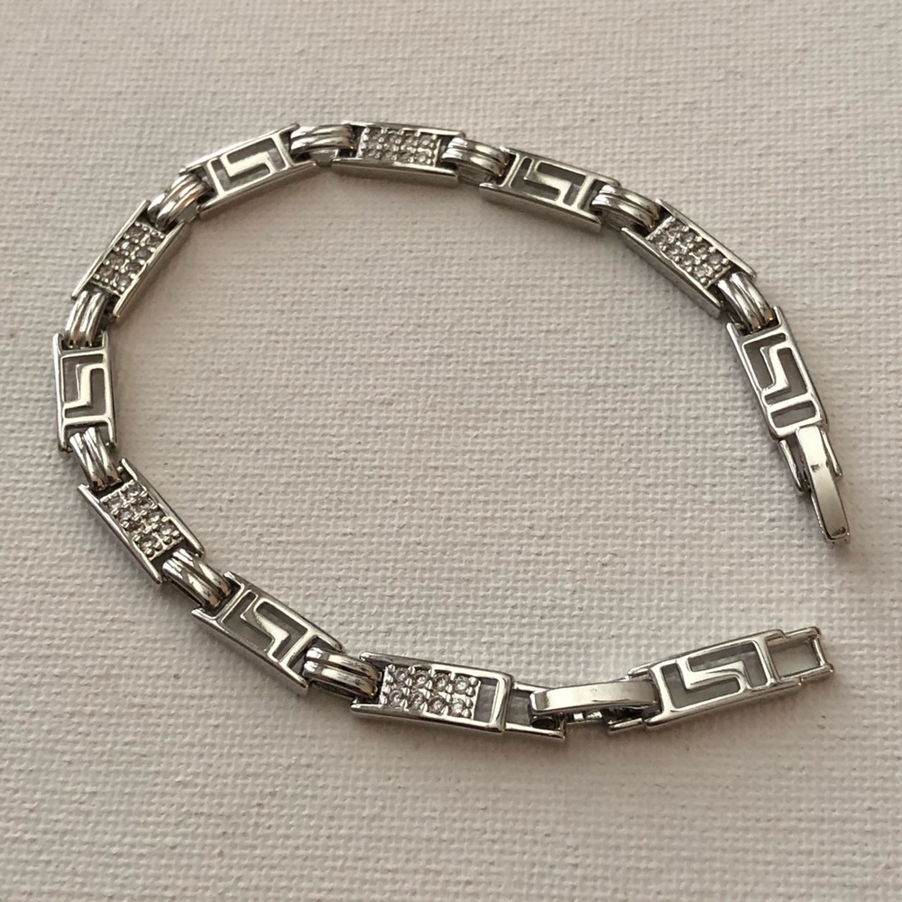 Men's Silver Tone Greek Key Link Bracelet